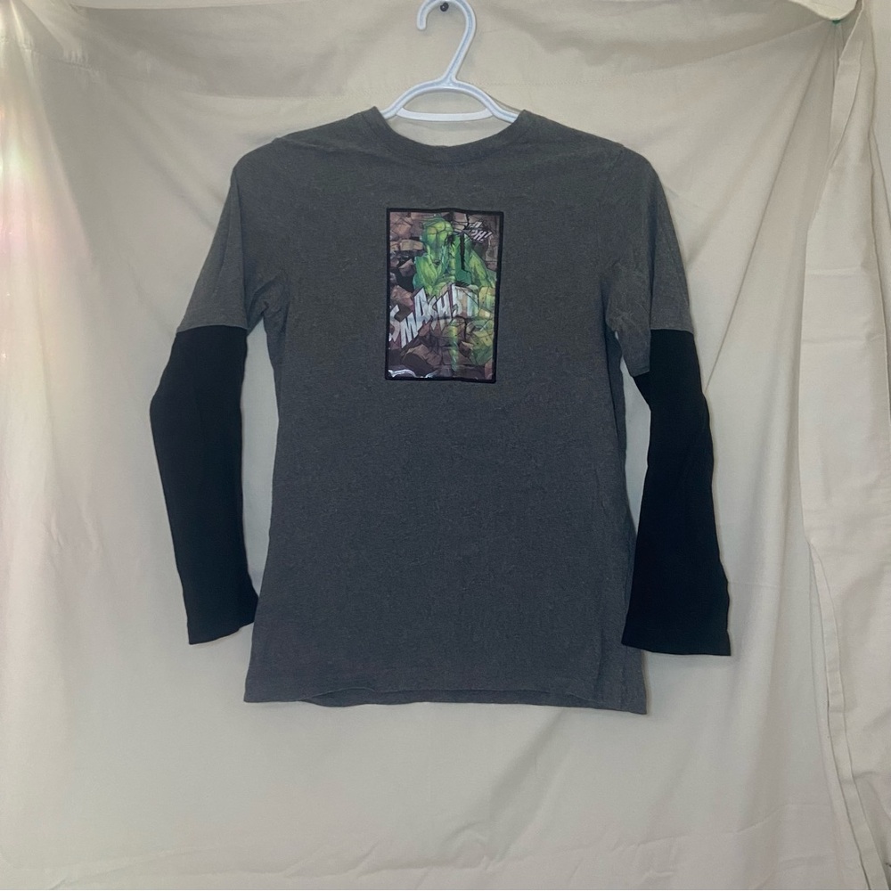 ☾.݁ᛪ༙ Kids L (10 - 12) Graphic Holographic Hulk Long Sleeve Shirt